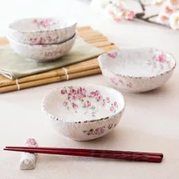 Bowls 4.25 Inch Japan Zakka Style Ceramic Salad Breakfast Fruit Creative Floral Printed Handpainted Porcelain Soup Bowl Cutlery