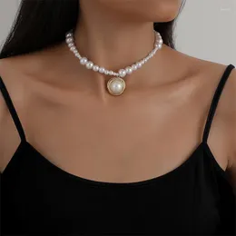 قلادات قلادة Wesparking Emo White Pearl Beads Necklace with for Women Gold Planting Modern Jewelry