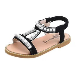 Sandals Toddler Infant Sweet Sandal Kids Baby Girls Bling Pearl Crystal Single Princess Roman Shoes Sandals Flat Nonslip Shoe Chaussure Z0225