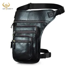 Waist Bags Grain Genuine Leather Design Men Travel Messenger Mochila Bag Fashion Organizer Fanny Waist Belt Pack Drop Leg Bag Male 3111 230225