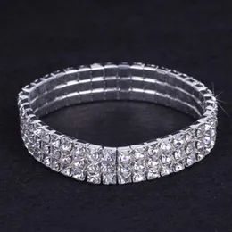 12 stuks Lot 3 rij bruids bruids sieraden elastisch kristal strass stretch gold bangle armband hele bruiloft accessoires voor dames306Q