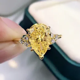 Su Damlası Topaz Elmas Yüzük% 100 Gerçek 925 STERLING Silver Party Aly Band Halkaları Kadınlar Erkek Nişan Takı Hediyesi