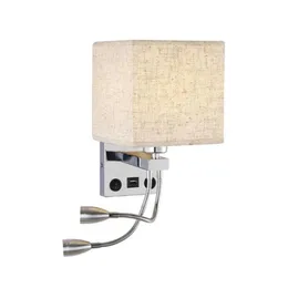 Wandlampen Moderne Wandleuchten mit 1 USB-Ladeanschluss, 2 Schaltern und Stoffschirm-LED-Leselampe für El BedroomWall