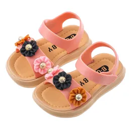Sandaler Baby Girls Sandaler Småbarn Flowers Flat Shoes Summer Little Girls Beach Shoes 1 Year Baby Nonslip Sandal Chaussure Enfant Fille Z0225