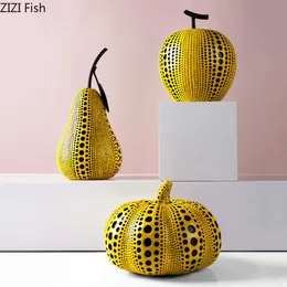 Dekorative Figurenobjekte minimalistische Fruchtstatue -Ornamente gelber Apfel/Birnen/Kürbisharz -Schreibtisch Schmuck Home Dekoration Zubehör