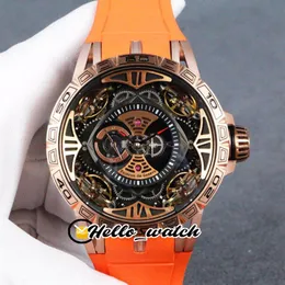 Version neuer Excalibur 46 Rddbex0367 Automatische Herren Uhren -Uhr -Skelett -Zifferblatt Roségold Hülle Orange Gummi Uhren Hallo 217y