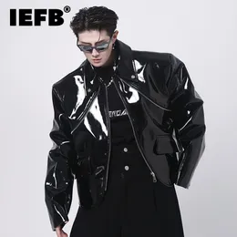 Men's Leather Faux Leather IEFB Personality Zipper Decoration High Street PU Bright Leather Short High Short Jacket Men Solid Color Darkwear 9A5826 230225