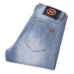 Мужские джинсы весна лето тонкие облегающие европейские и американские высококачественные брендовые маленькие прямые брюки с двойной буквой F Q9545-1