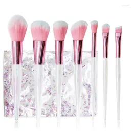 Makeup Brushes 7pcs A Set Acrylic Cosmetic Face Foundation Power Eyeshadow Blush Make Up Brush Kit With Bag Maquiagem Cotton Pad