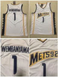 Баскетбольные майки колледжа Victor Wembanyama Metropolitans 92 Ncaa, белые, размер S-xxl