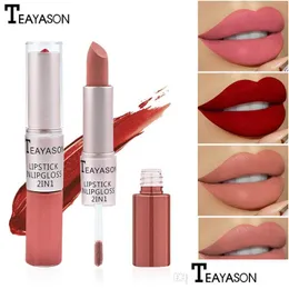 Lipstick Teayason 12 kolorów podwójna długość długotrwały wartyk nago i naturalna matowa nonstick kubek do makijażu makijażu upuszczenia zdrowia dhgjk