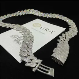 디자이너 보석 20mm 3 줄 Moissanite Diamon Miami Cuban Link Chain 925 Solid Silver Iced Out Moissanite Cuban Necklace Curved Clasp Chain