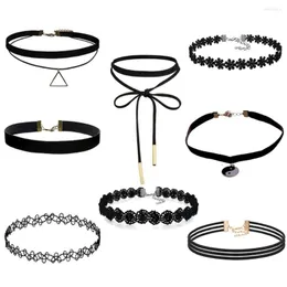 Choker 8pc długi łańcuch Yin Yang Gothic punk tatuaż czarny aksamitny kwiat koronkowy kołnierz wisiork Naszyjnik Kobiet Dziewczęta biżuteria