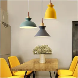 Pendant Lamps WOERFU Nordic Postmodern Lights Creative Personality Aluminum Lamp Solid Wood Macarons