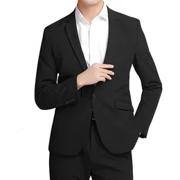 Mäns kostymer Blazers Men's 2 -stycken Slim Fit Business Set 1 Button Black Blazer Jacket Pants Solid Wedding Dress Tux and Trousers 230227