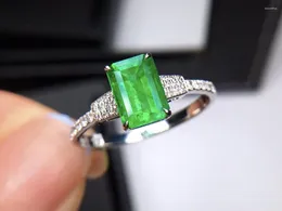 Anelli a grappolo E622 Gioielli in oro massiccio 18 carati Zambia Origin Nature Green Emerald 1.35ct Gemstone Diamonds Female For Women Fine Ring