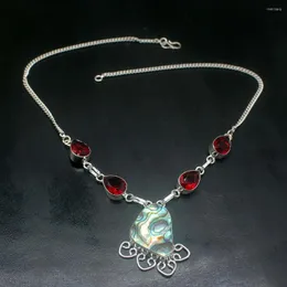 Collane con ciondolo Splendida conchiglia di abalone naturale rosso granato color argento collana da donna catena da 18 pollici HD773