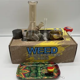 Kit de cachimbo de água de água de vidro bong com cano de água grossa com erva -monte Tanque de armazenamento Bandeja de rolamento Bandeja de cinzas de cinzas Banger prego Total 11 peças Acessórios Bongs Conjunto