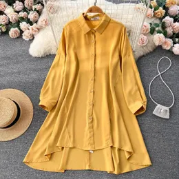 Casual Dresses VANOVICH Japan Style Loose Long-sleeved Polo Collar Single Breasted Dress Spring And Autumn Irregular A-line