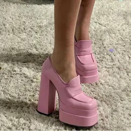 Buty wyjściowe 2022 damskie bardzo wysokie czółenka damskie modne buty mokasyny na platformie eleganckie kwadratowe Toe damskie buty imprezowe Sexy SpringL230227