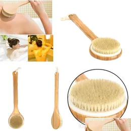 Bath Tools Accessories 40Cm Round Shape Bristle Long Handle Wooden Shower Body Back Brush Spa Scrubber Soap Cleaner Exfoliating Ba Dhl1C