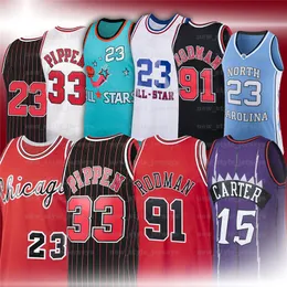 NCAA MJ Basketballtröjor 33 Scottie 91 Dennis Pippen Rodman 15 Vince 23 Michaeljd Carter Retro 1995 1996 Ness Stitched Z2ZZ