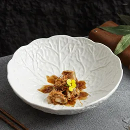 Bowls Ceramic Cabbage Lines Noodle Bowl White Soup Household High-grade Container Irregular Salad Dessert Plate El Tableware