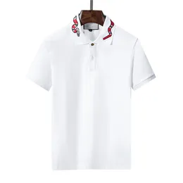 T-shirt da uomo estiva 2023 ricamo serpente puro cotone perlato risvolto in cotone polo casual bianco e nero traspirante e confortevole M-3XL