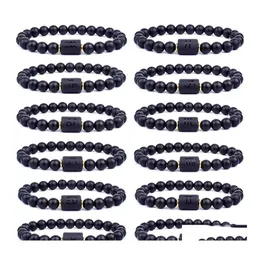 Auto DVR Perlenstränge 12 Konstellation Armbänder Männer schwarze Steinperlen Armband Star Zeichen Sternhoroskop Liebhaber Paar Freundschaft Schmuck DHG0M