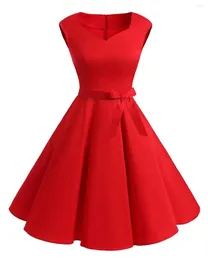 Casual klänningar plus storlek kvinnor fest röd klänning älskling hals blossade a-line ärmlös vintage mantel sommarvestidos