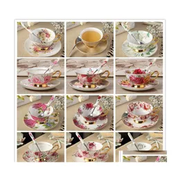 Auto dvr Teetassen Europäische luxuriöse Bone China Kaffeetasse und Untertasse Set Haushalt Keramik Blume 1020 Drop Lieferung Hausgarten Küche Din Dhyu5