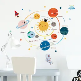 Adesivos de parede desenho animado sistema solar planetas adesivo infantil quarto caseiro decoração mural removível papel quarto berçário 230227