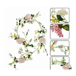 car dvr Decorative Flowers Wreaths 1.85M Artificial Rose Ivy Vine Wedding Decoration Real Touch Silk Flower String Home Hanging Garland Pa Dhobk