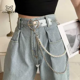 Cintos Butterfly Pearl Chain para Pant Hip Hop Punk Silver Metal Key Chain Belts On Jeans Resin PVC Heart Transparent Belt Keychain X273 Z0223