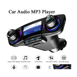 Auto DVR Bluetooth Car Kit FM-Transmitter Wireless Hands Aux Modator MP3-Player Tf Dual USB 2.1A Power On Off Display O Drop Delivery Mobiles Dhyi7