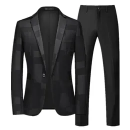 Мужские костюмы Blazers прибытие мужчин бизнес-костюм 2 штука черная / синяя / винная красная мода мужская вечеринка выпускной вечеринки и чистые цветные брюки размер 6xl-s 230227