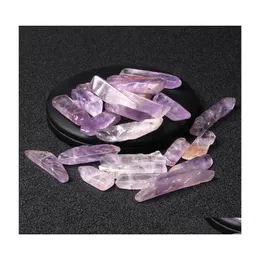 CAR DVR STONE Natural Amethyst Crystal Quartz Stick Point Pärlor Topp Borrerad lila Löst hänge för smycken som gör cirka 2 mm hål droppe Deliv Dhzby