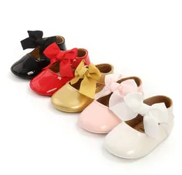 Newborn First Walkers Baby Shoes Boy Girl Classic Bowknot Rubber Sole Anti-slip PU Dress Shoes