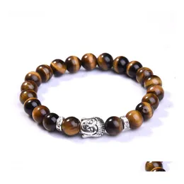 CAR DVR BEADE Strands 8mm Buddha Beads Armband Bangles Natural Stone Charm för kvinnor och män smycken Bracciali Lava Pseiras Drop Delivery Dhczb