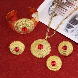 Kolye Küpe Seti Etiyopya Düğün Altın Renk Habesha Gelin Mücevherat Eritre Nation Style Accessory