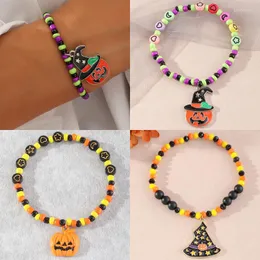 Charmarmband färgglada pärlor för kvinnor armband halloween smycken pumpa hatt hänge armband handtillbehör fest gåva