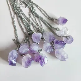 Reiki Cura natural Colar de cristal de cristal Pedra irregular AMethysts Colar pendente