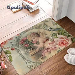 Carpet Victorian Angel Print And Pink Vintage Roses Doormat Flannel Rug Anti-Slip Absorbent Mat for Floor Washable Toilet Entrance Mats 230227