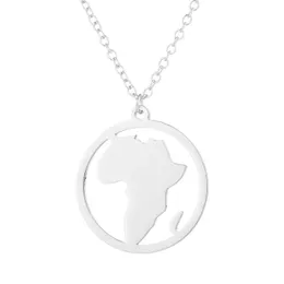 Africa Map in Circle Round Necklace Rostfritt stål Kontur Hål afrikansk kontinent Pendant Kvinnor Krage Choker Minimalist Hemstad CLAVICLE SMEYCH