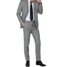 Men's Suits Handsome Light Gray Men's Costume Homme Wedding Slim Fit Tuxedo Two Button Blazer Fashion Jacket Pants