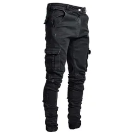 Men's Jeans 2022 Newest Europe Jeans Men Pencil Pants Casual Cotton Denim Ripped Distressed Hole New Fashion Pants Side Pockets Cargo pants Z0225