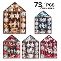 Decoração de festa 73pcs/lote de pingentes de Natal House Painted Ball Set Gift Bag para 2023 anos de suprimentos festivos dero