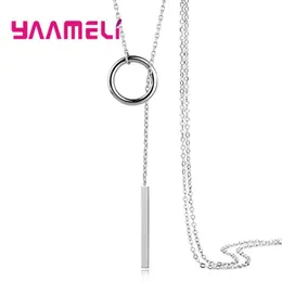 Zincirler Kadın Üçgen/Daire Sergileri Uzun Açıklama Kolyeleri Minimalist Kazak Zinciri 925 Gümüş Moda Bijoux Femme