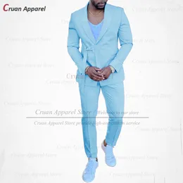 Мужские костюмы Blazers 20 Colors Fashion Sky Blue Mens Set Stest Slim Fit Wedding Groom Groomsman Tuxedo Tailor Made Singer Parter Parte Gold Jacket 2PCS 230227