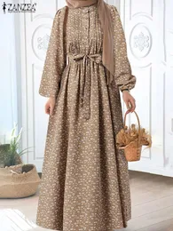 Ethnic Clothing ZANZEA Women Long Sleeve Printed Floral Casual Muslim Dress Vintage Dubai Turkey Abaya Hijab Lace Up Robe Islamic 230227
